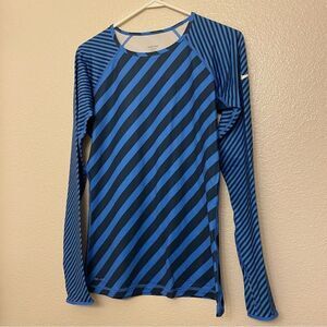 NIKE PRO-blue stripe fitted fleece lined Long Sleeve Training Running Top -M